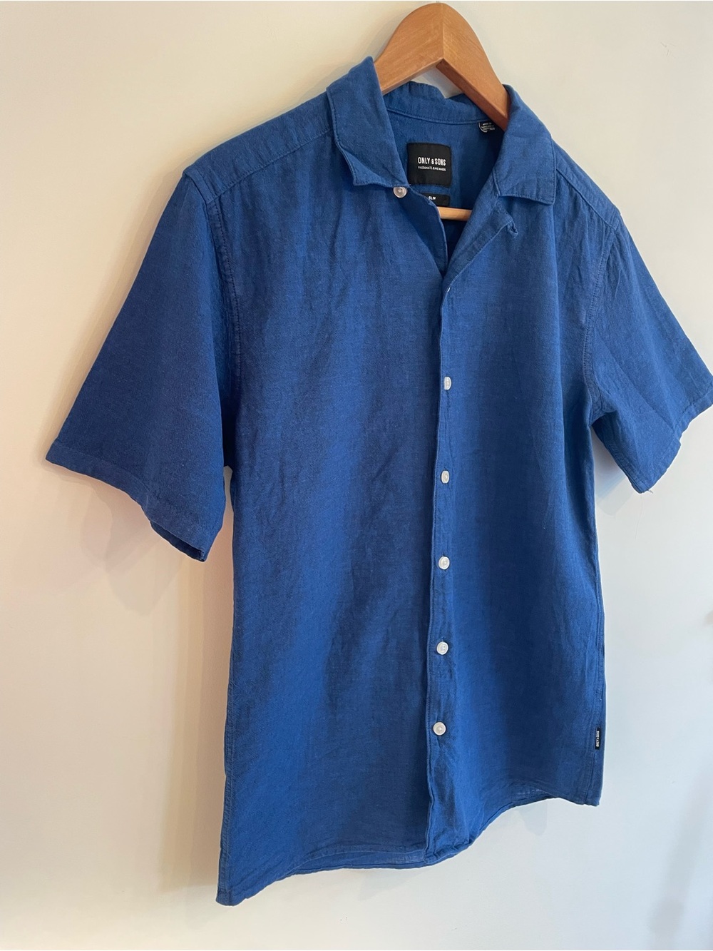 Cobalt Blue Linen&Cotton Blend Button Down